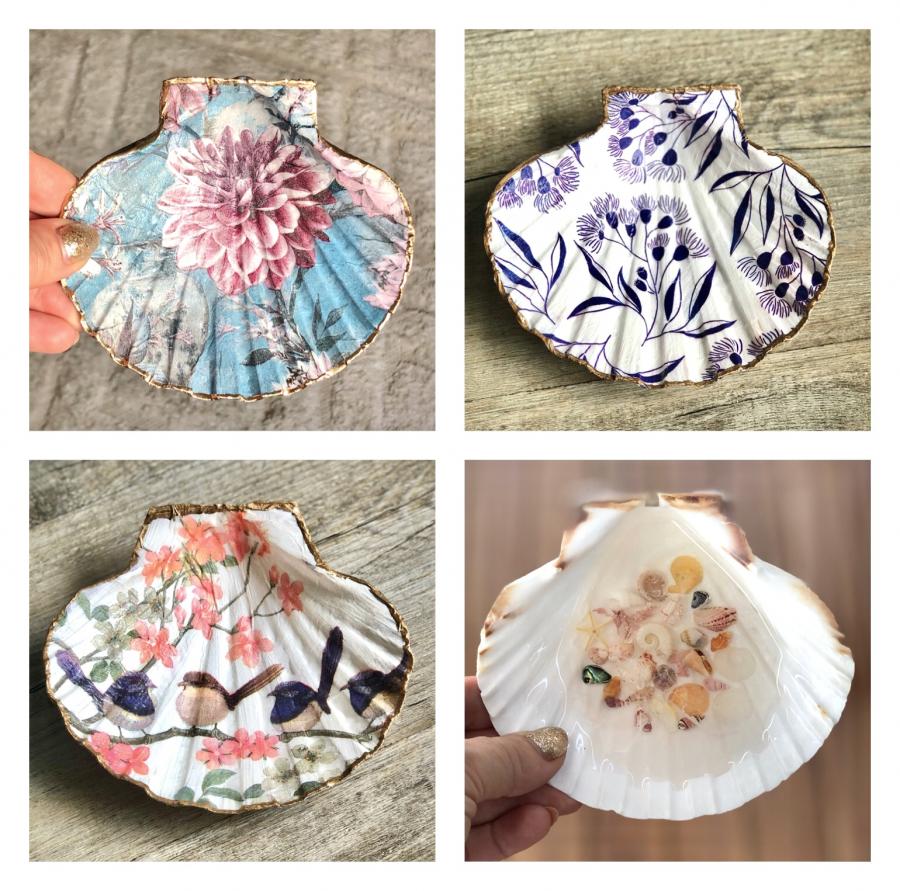 Beautiful scallop shells with decoupage 